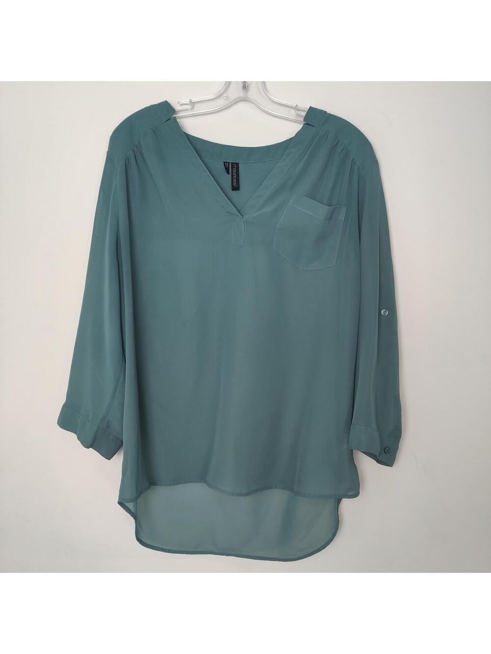 Maurices Teal V-Neck Blouse Size Large